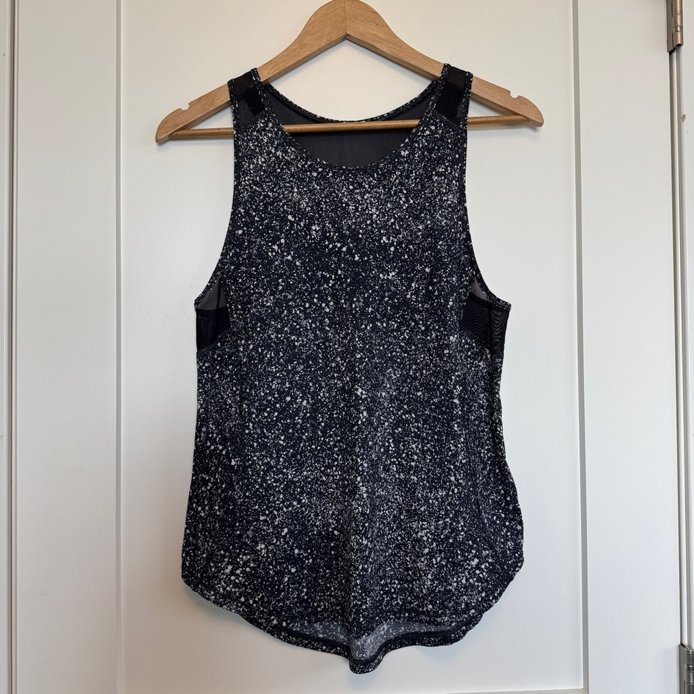 Lululemon Sculpt Tank II Splatter White Black Mesh Detail Yoga Run Gym 6
